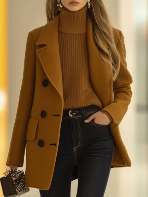 【24-hour shipping】Casual Loose Retro Camel Wool Double-Breasted Mid-Length Coat
