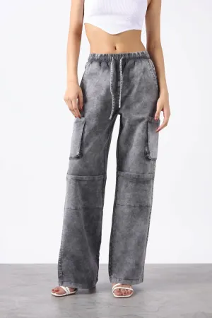 Acid Wash Grey Cargo Trouser