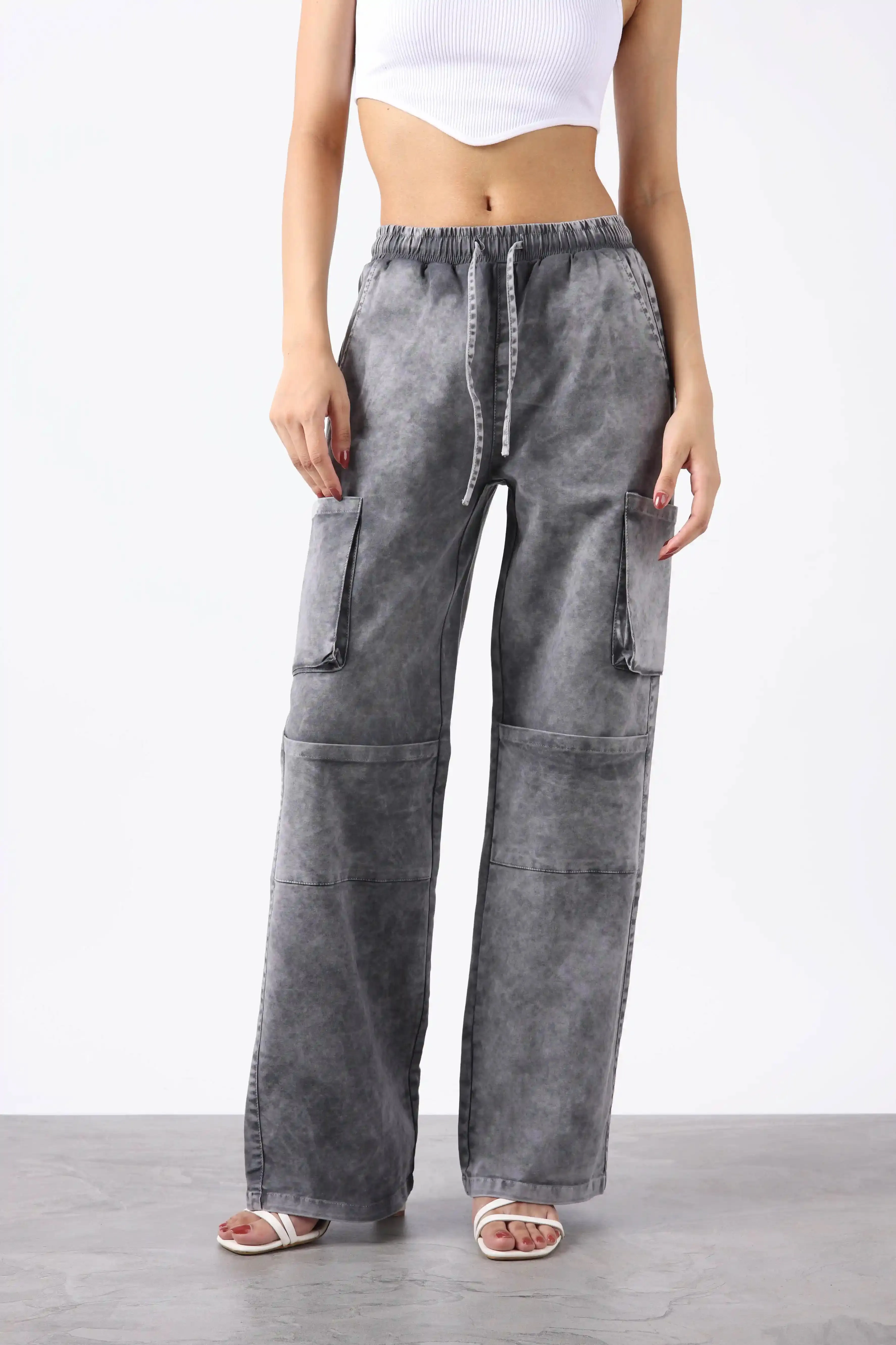 Acid Wash Grey Cargo Trouser