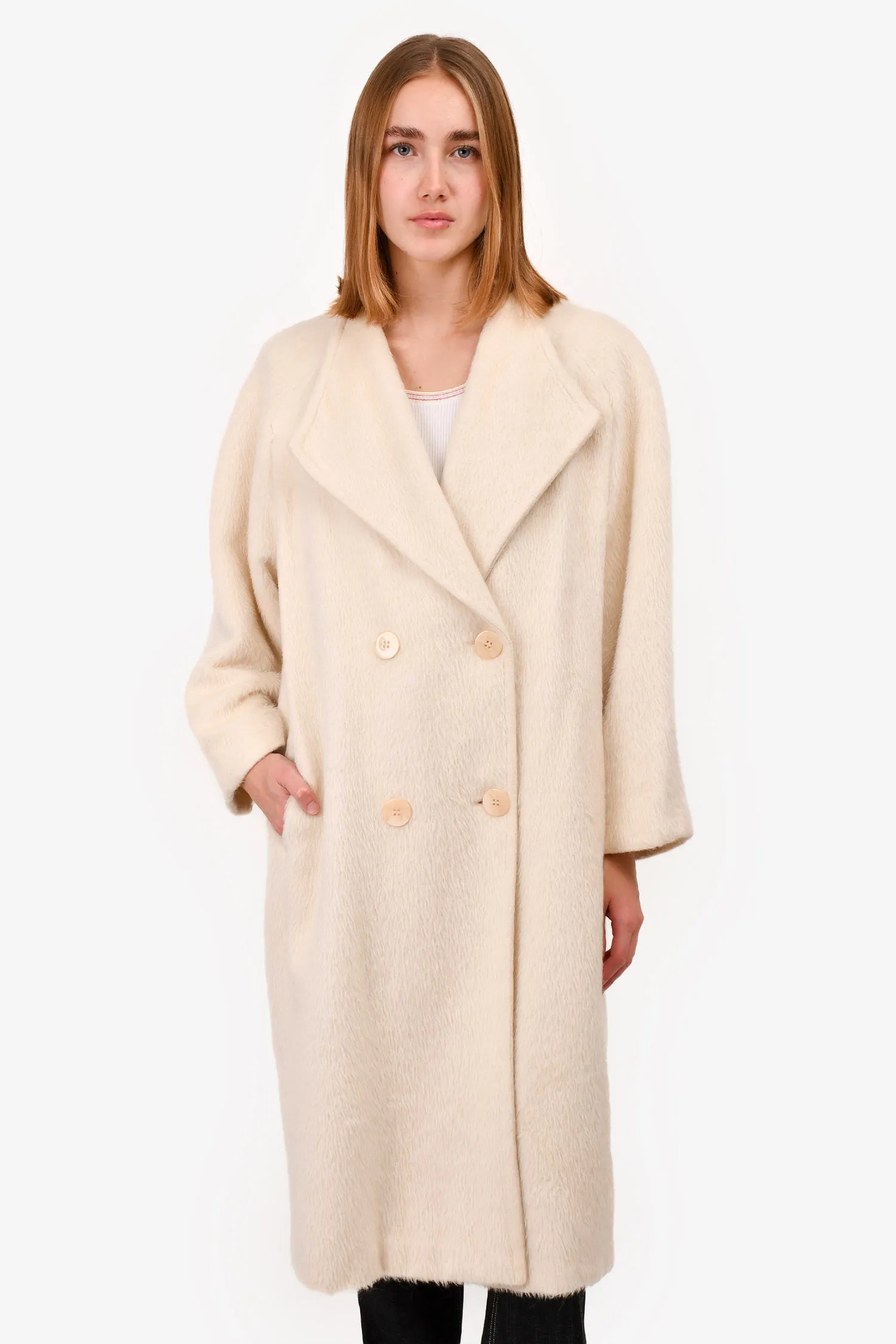 Alberta Ferretti Cream Alpaca/Wool Double Breasted Coat Size 2