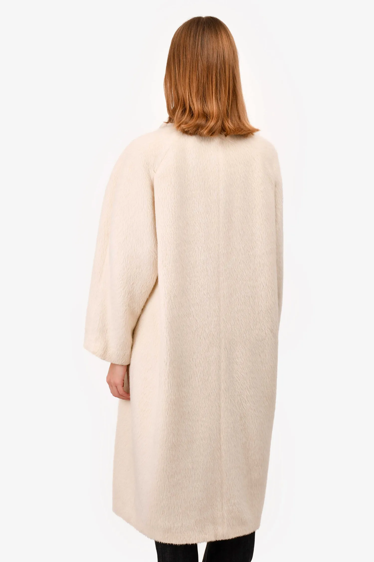 Alberta Ferretti Cream Alpaca/Wool Double Breasted Coat Size 2