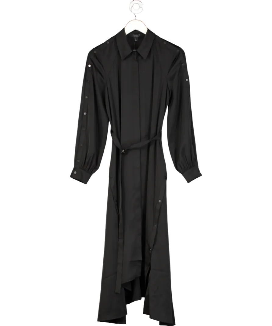 All Saints Black Lexi Satin Midi Dress UK 6