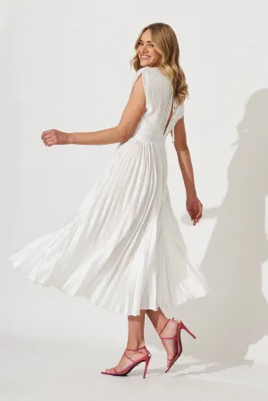 Anetta Midi Dress In Pleated White Satin