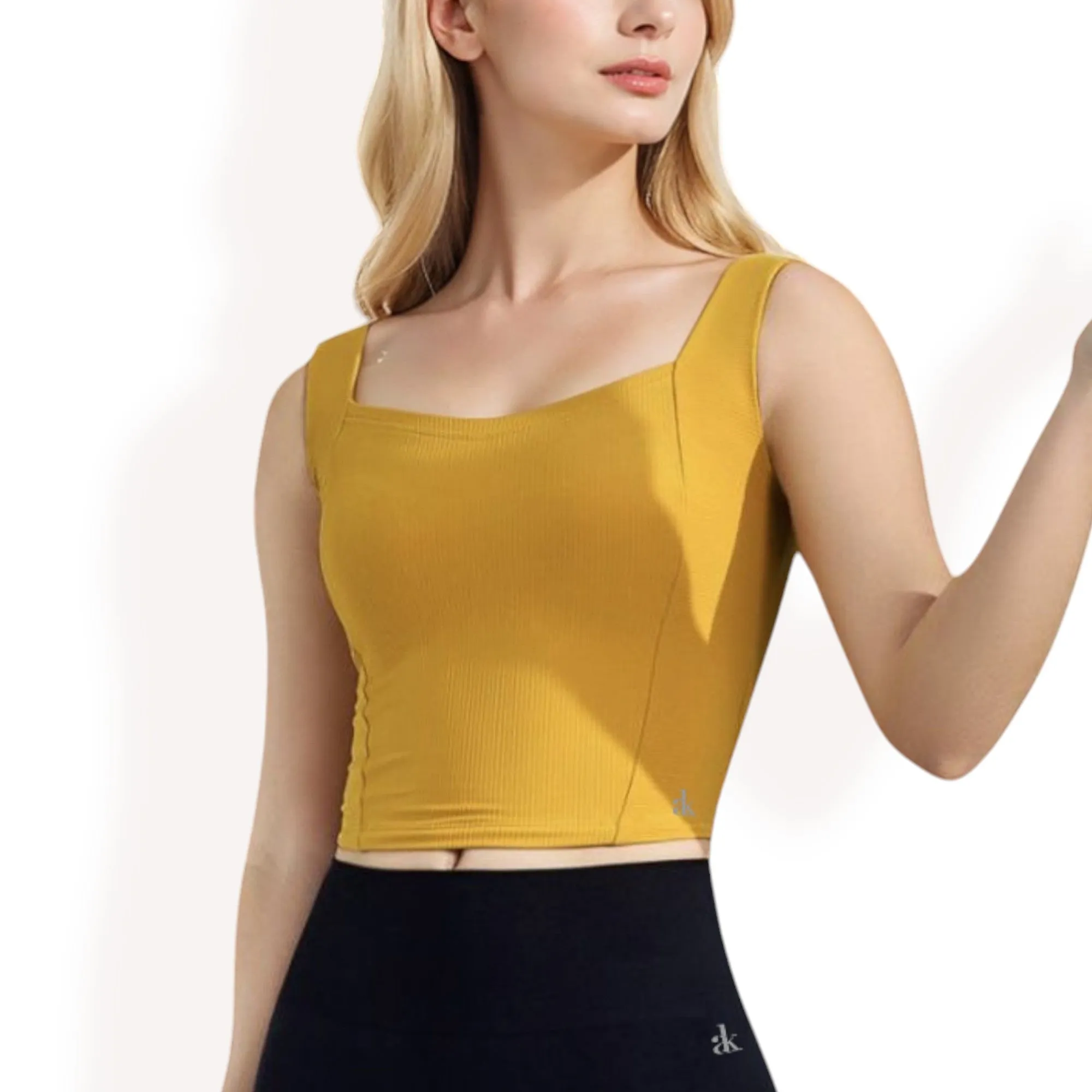 Anna-Kaci Women's Ribbed Square Neck Cropped Tank Top