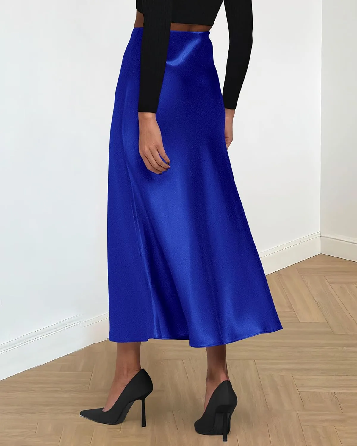BTFBM 2025 Women Summer Spring Long Satin Skirt Silk Elegant High Waist Cocktail Party Wedding Flowy A-Line Midi Skirts