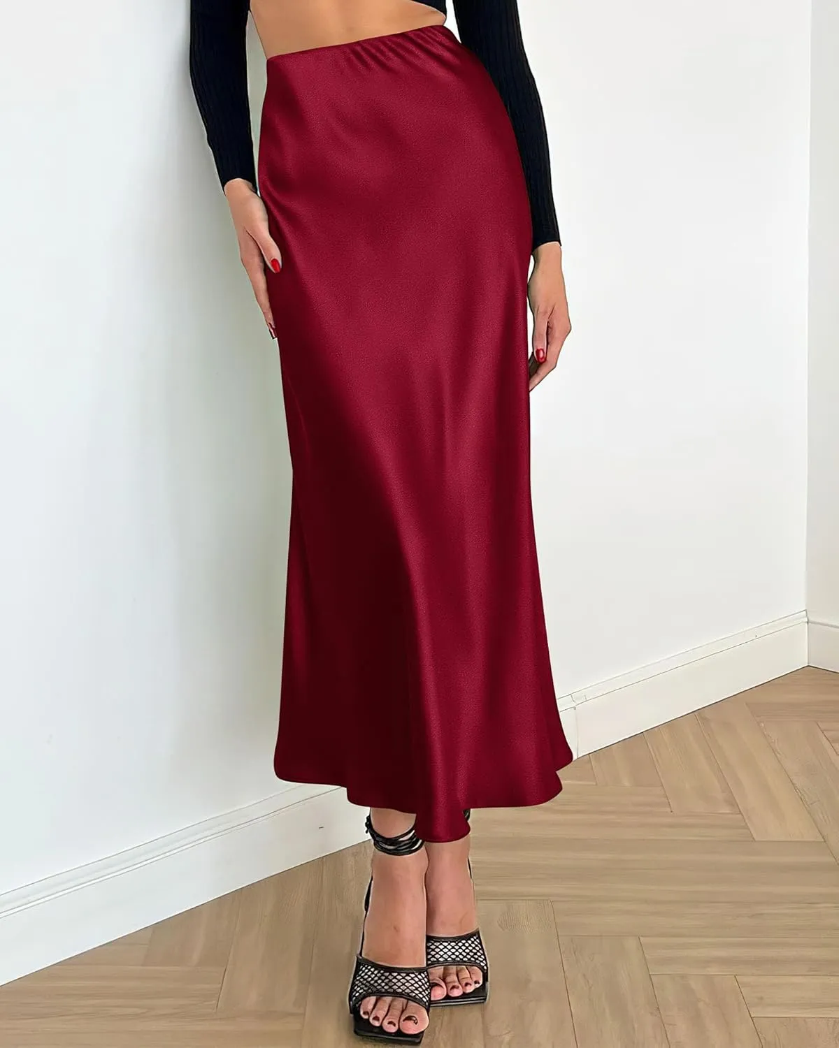 BTFBM 2025 Women Summer Spring Long Satin Skirt Silk Elegant High Waist Cocktail Party Wedding Flowy A-Line Midi Skirts