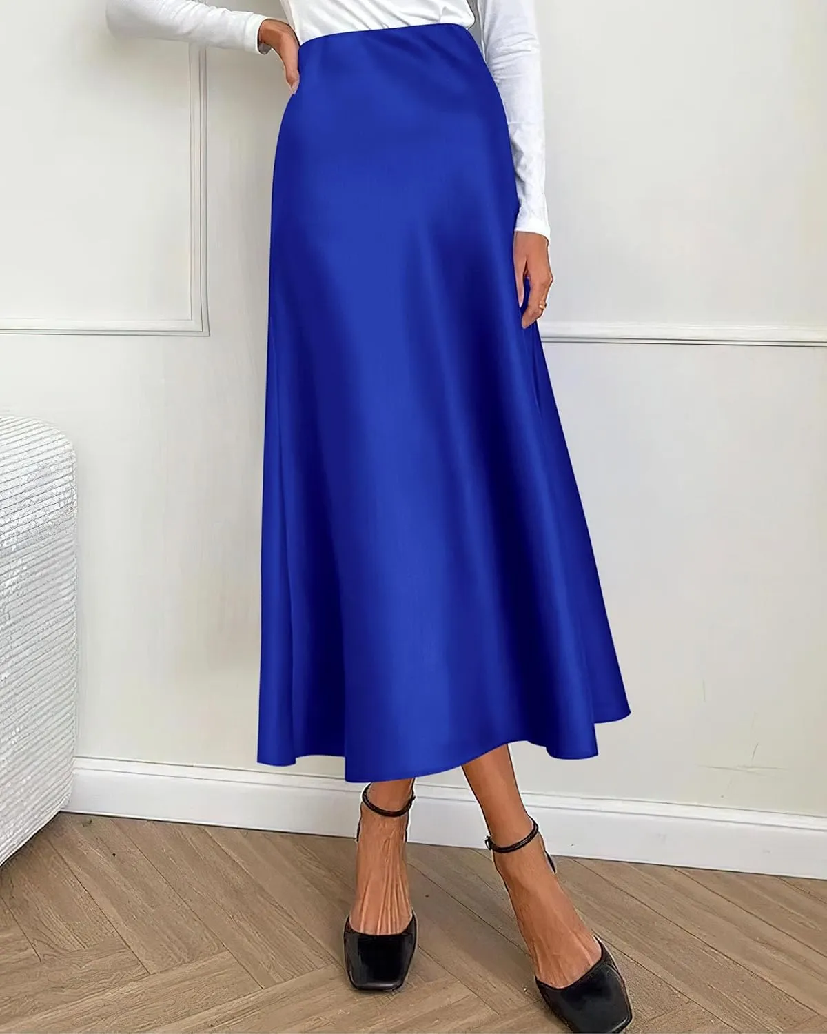BTFBM 2025 Women Summer Spring Long Satin Skirt Silk Elegant High Waist Cocktail Party Wedding Flowy A-Line Midi Skirts