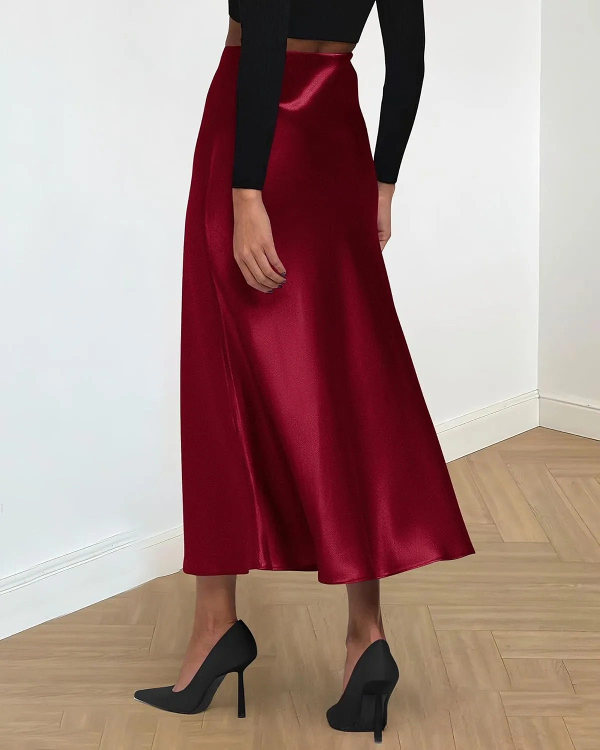 BTFBM 2025 Women Summer Spring Long Satin Skirt Silk Elegant High Waist Cocktail Party Wedding Flowy A-Line Midi Skirts