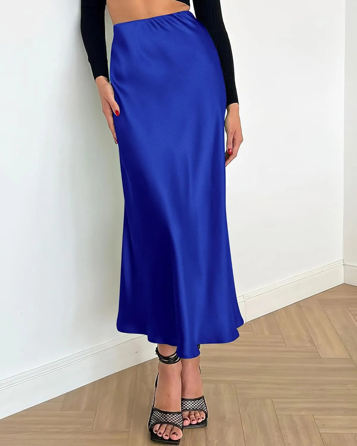 BTFBM 2025 Women Summer Spring Long Satin Skirt Silk Elegant High Waist Cocktail Party Wedding Flowy A-Line Midi Skirts