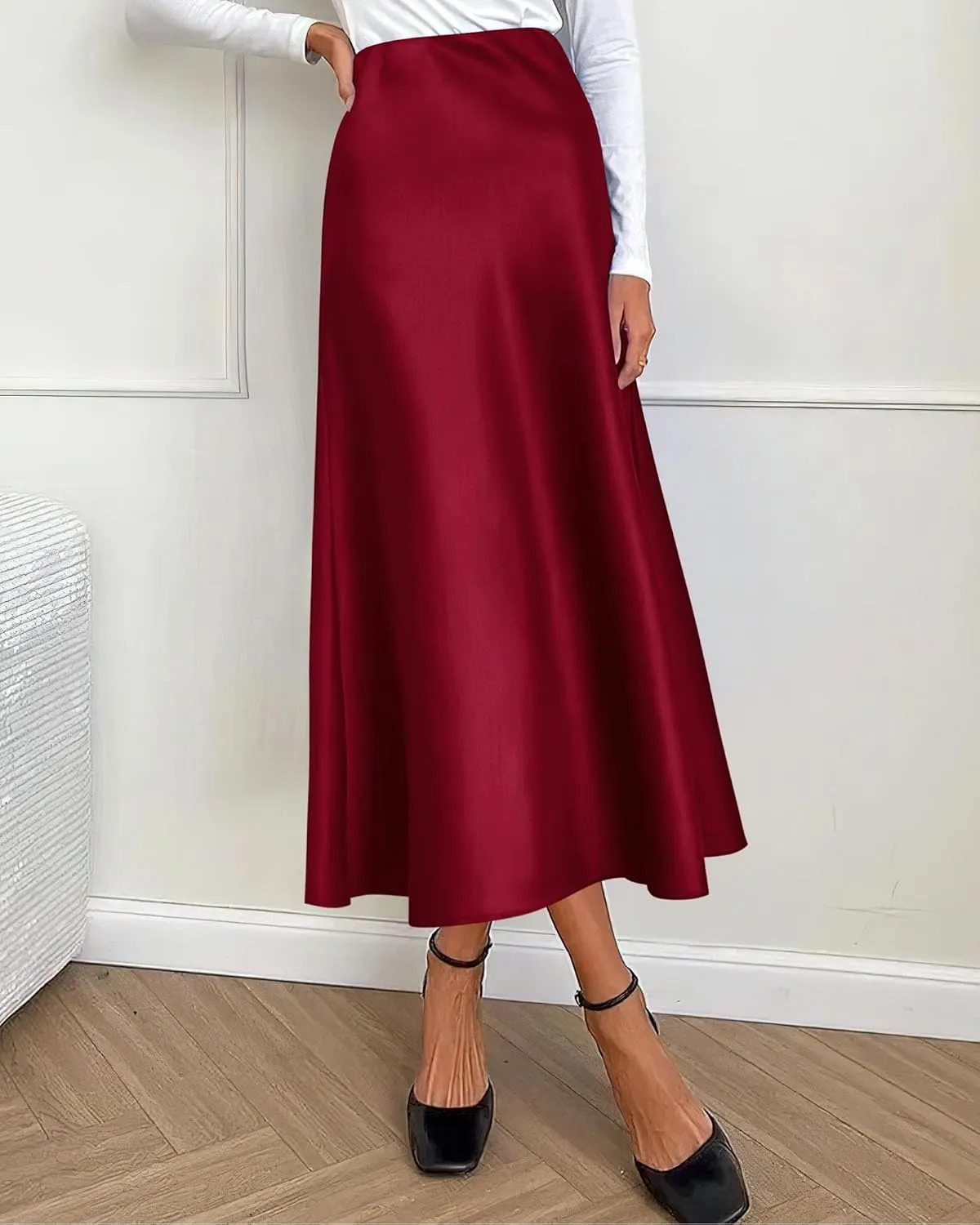 BTFBM 2025 Women Summer Spring Long Satin Skirt Silk Elegant High Waist Cocktail Party Wedding Flowy A-Line Midi Skirts