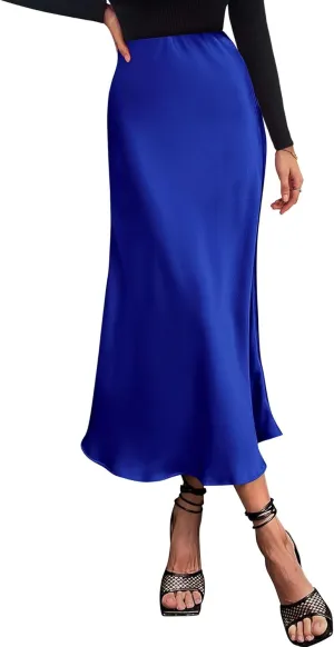 BTFBM 2025 Women Summer Spring Long Satin Skirt Silk Elegant High Waist Cocktail Party Wedding Flowy A-Line Midi Skirts