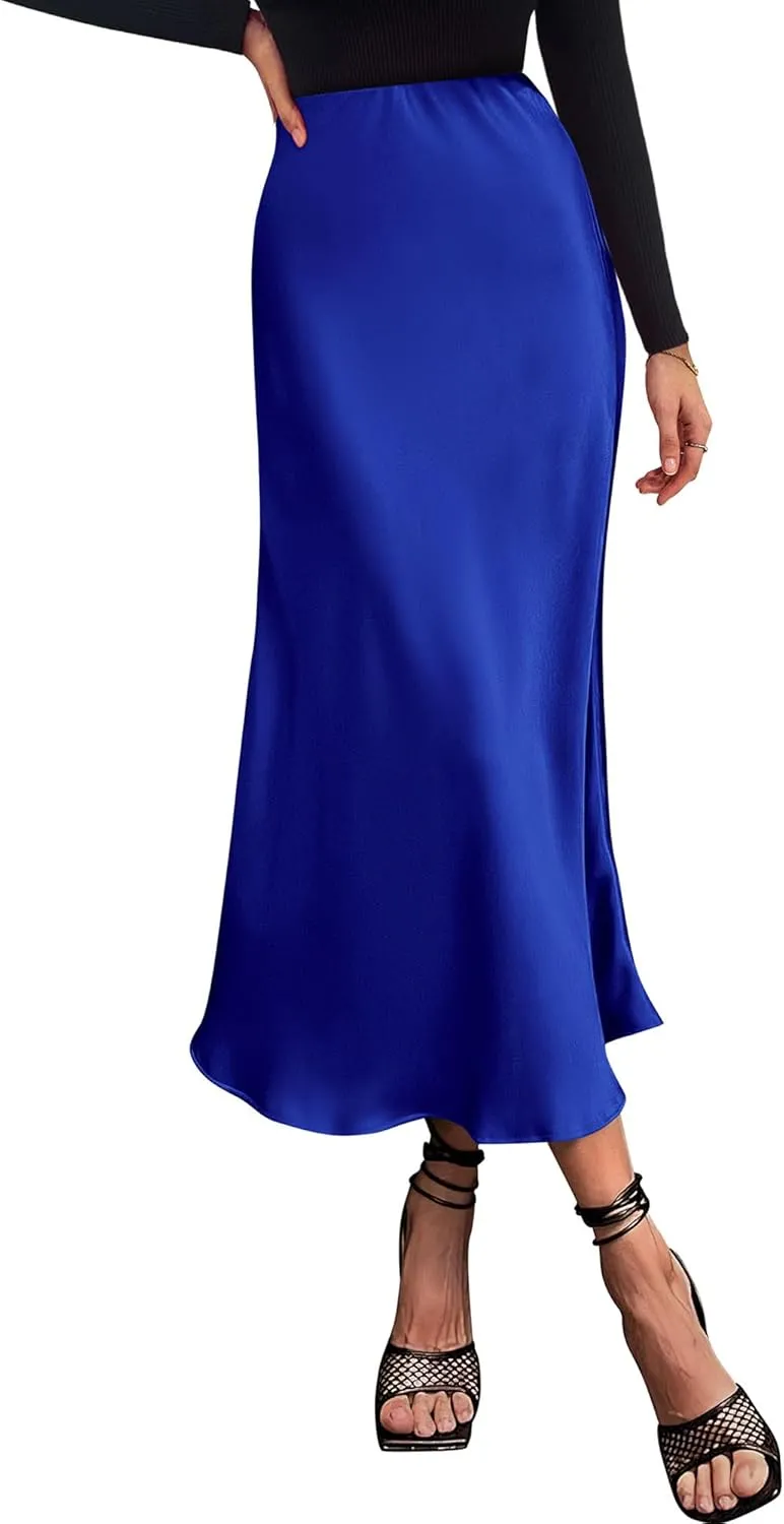 BTFBM 2025 Women Summer Spring Long Satin Skirt Silk Elegant High Waist Cocktail Party Wedding Flowy A-Line Midi Skirts