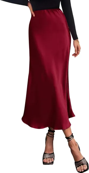 BTFBM 2025 Women Summer Spring Long Satin Skirt Silk Elegant High Waist Cocktail Party Wedding Flowy A-Line Midi Skirts