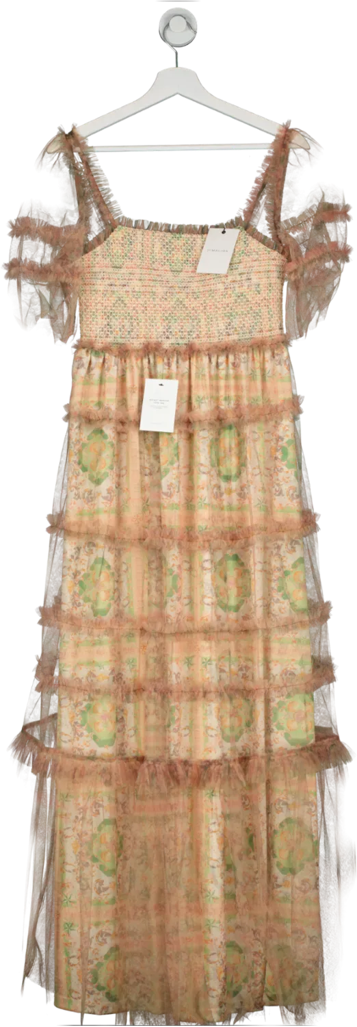 BY MALINA Pink Printed Chiffon Emie Maxi Dress UK S