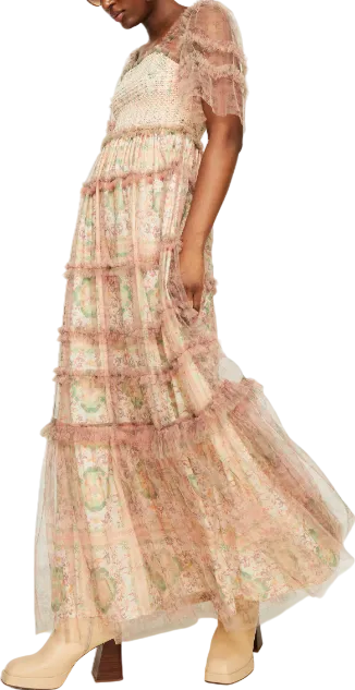 BY MALINA Pink Printed Chiffon Emie Maxi Dress UK S