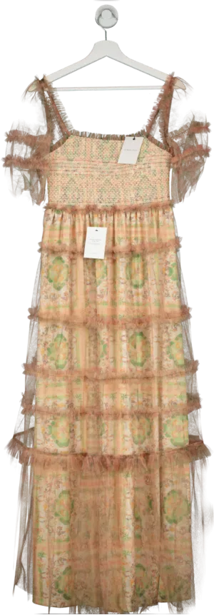 BY MALINA Pink Printed Chiffon Emie Maxi Dress UK S