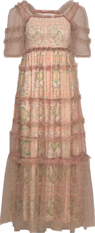 BY MALINA Pink Printed Chiffon Emie Maxi Dress UK S