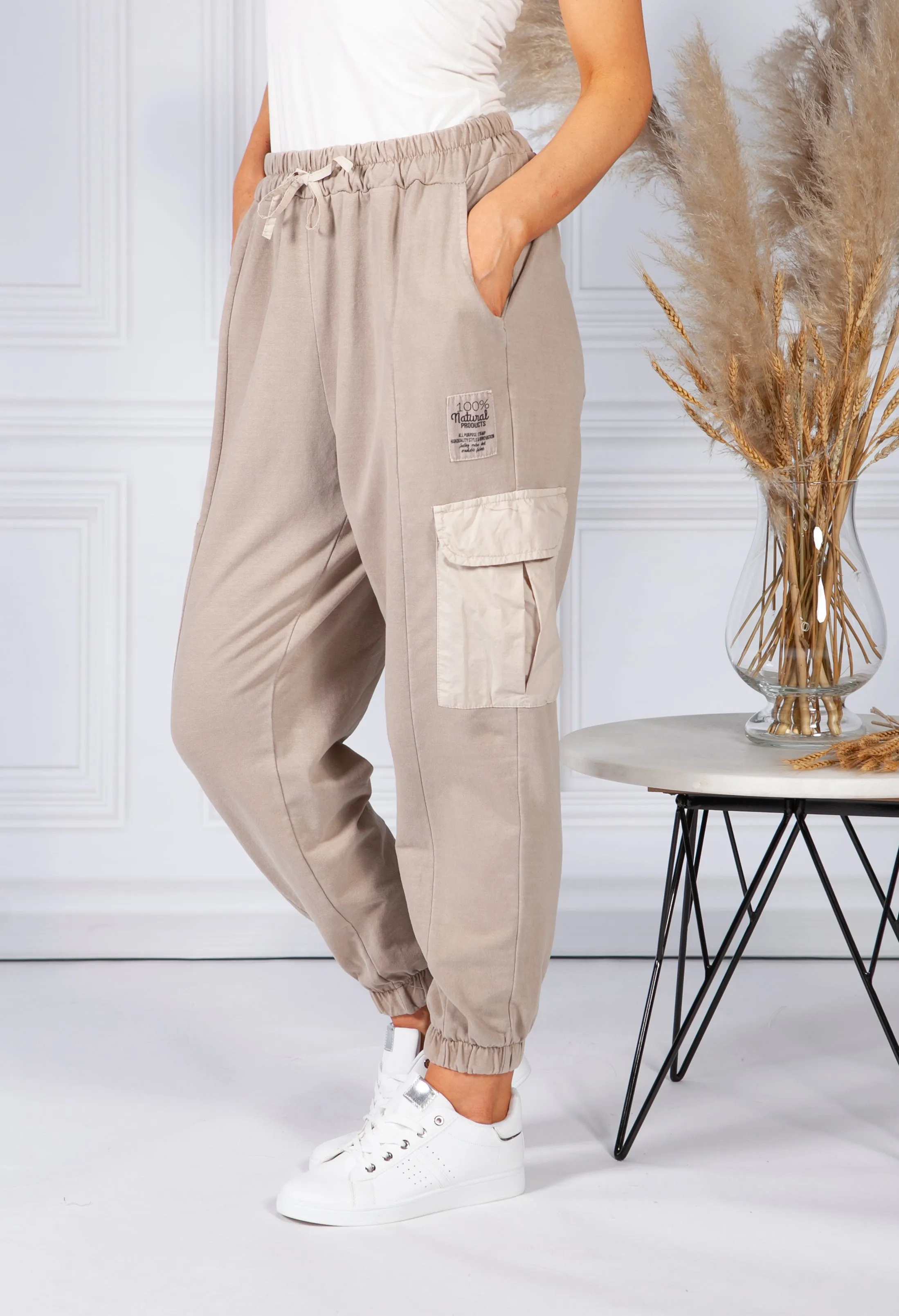 Cargo Pocket Soft Jersey Jogger in Beige