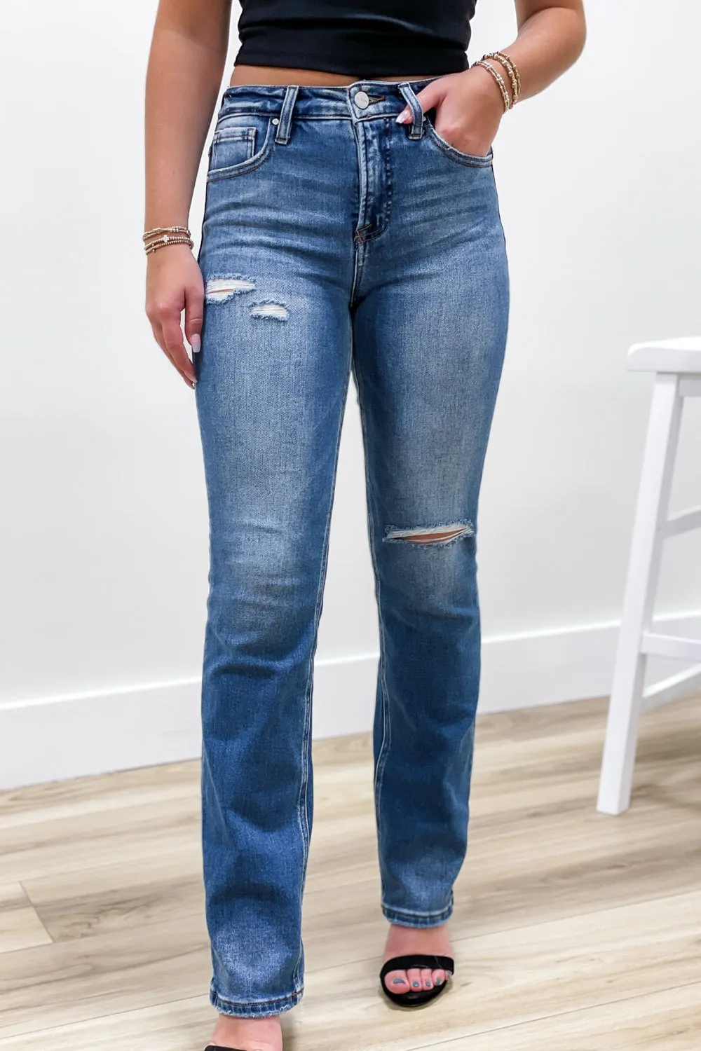 Carrie High Rise Ankle Straight Jeans - Medium Wash