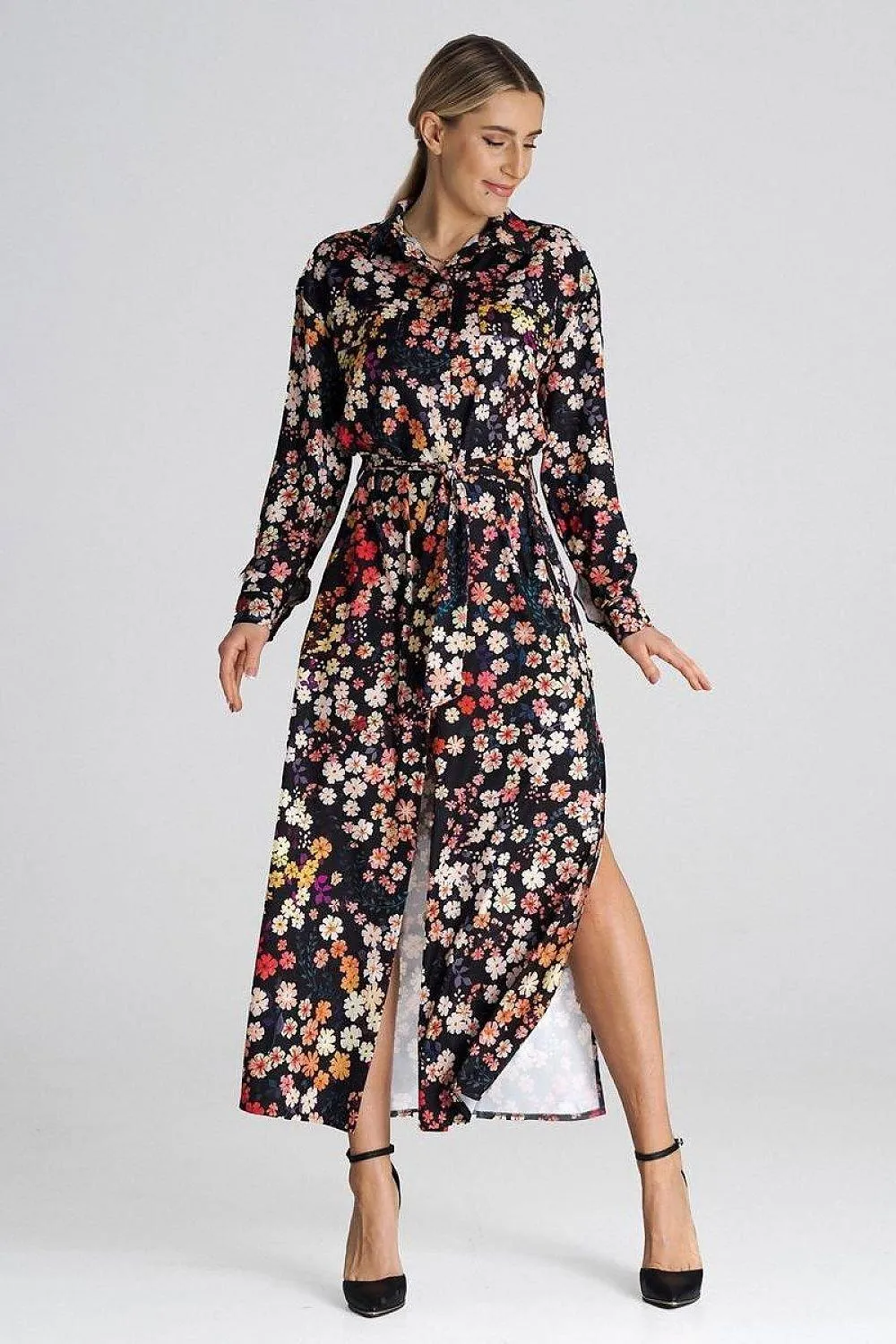 Chic Maxi Shirt Dress with Tailored Collar and Buttoned Sleeves