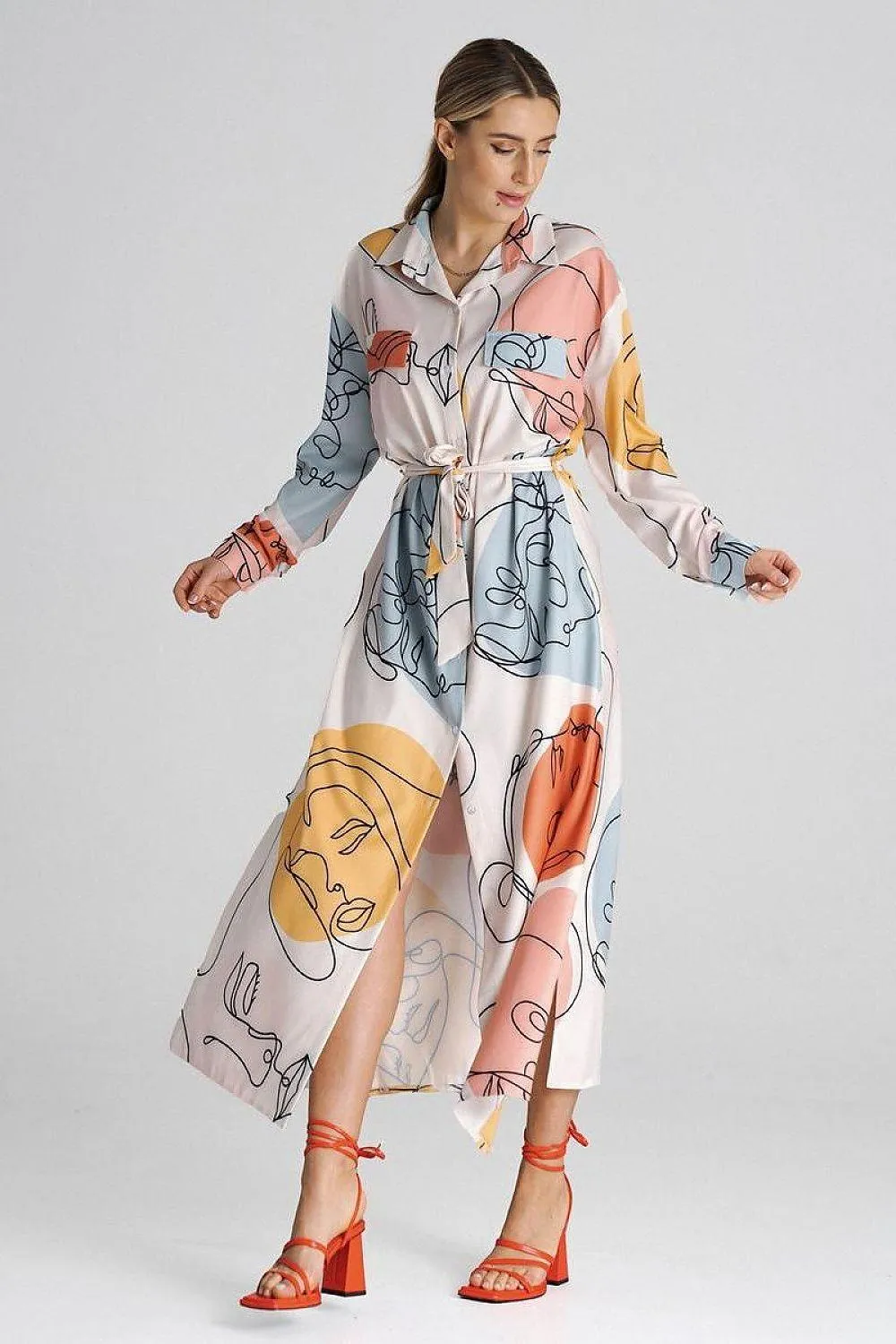 Chic Maxi Shirt Dress with Tailored Collar and Buttoned Sleeves