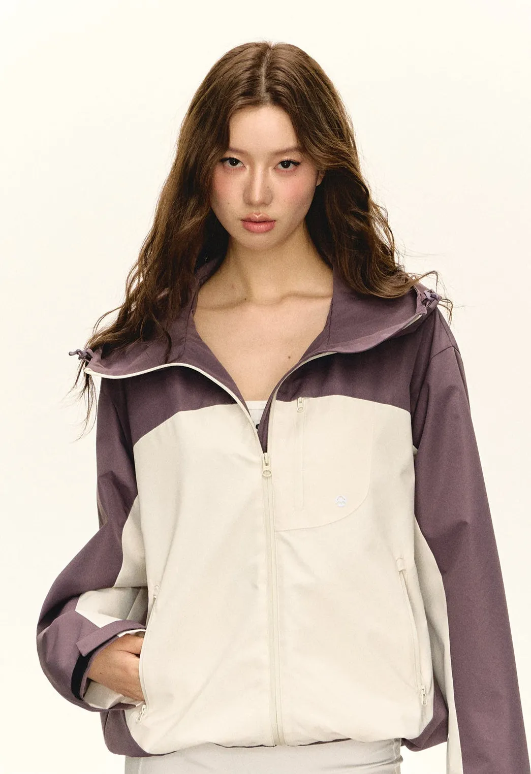 Color Block Hooded Zip-Up Windbreaker Jacket