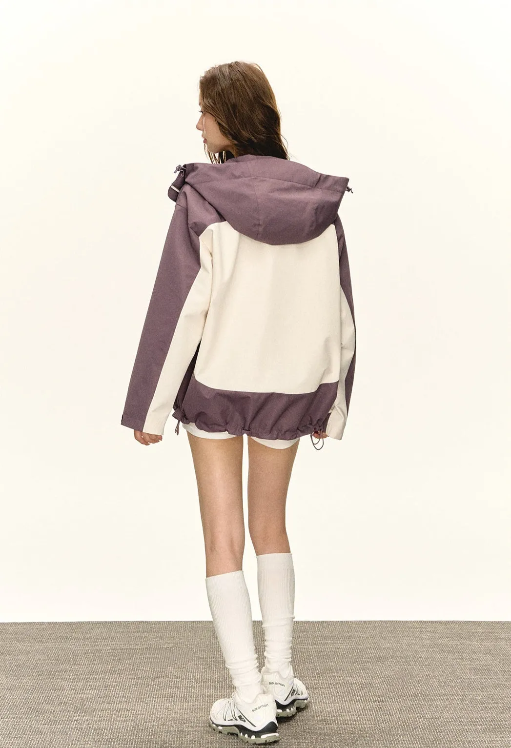 Color Block Hooded Zip-Up Windbreaker Jacket