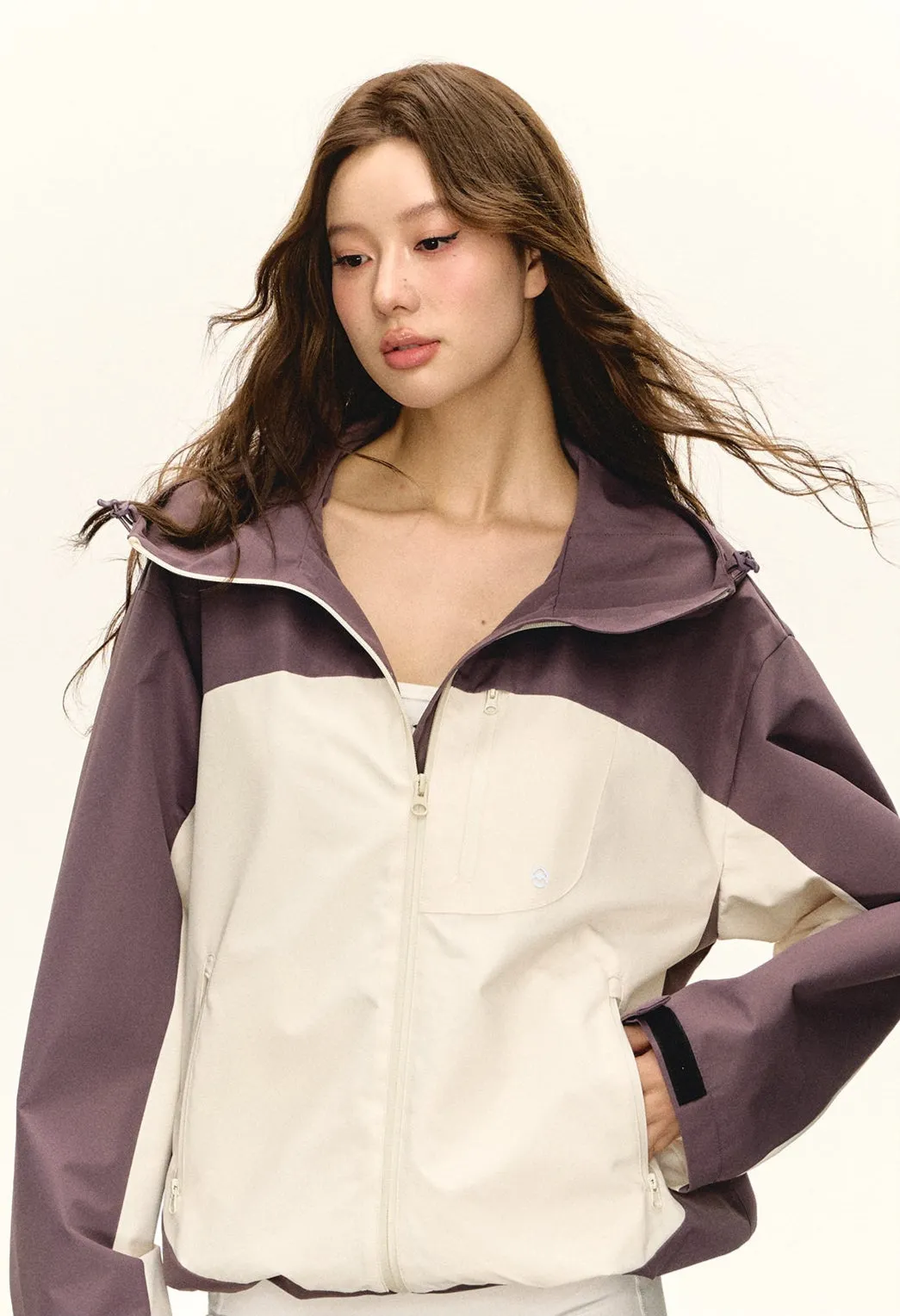 Color Block Hooded Zip-Up Windbreaker Jacket