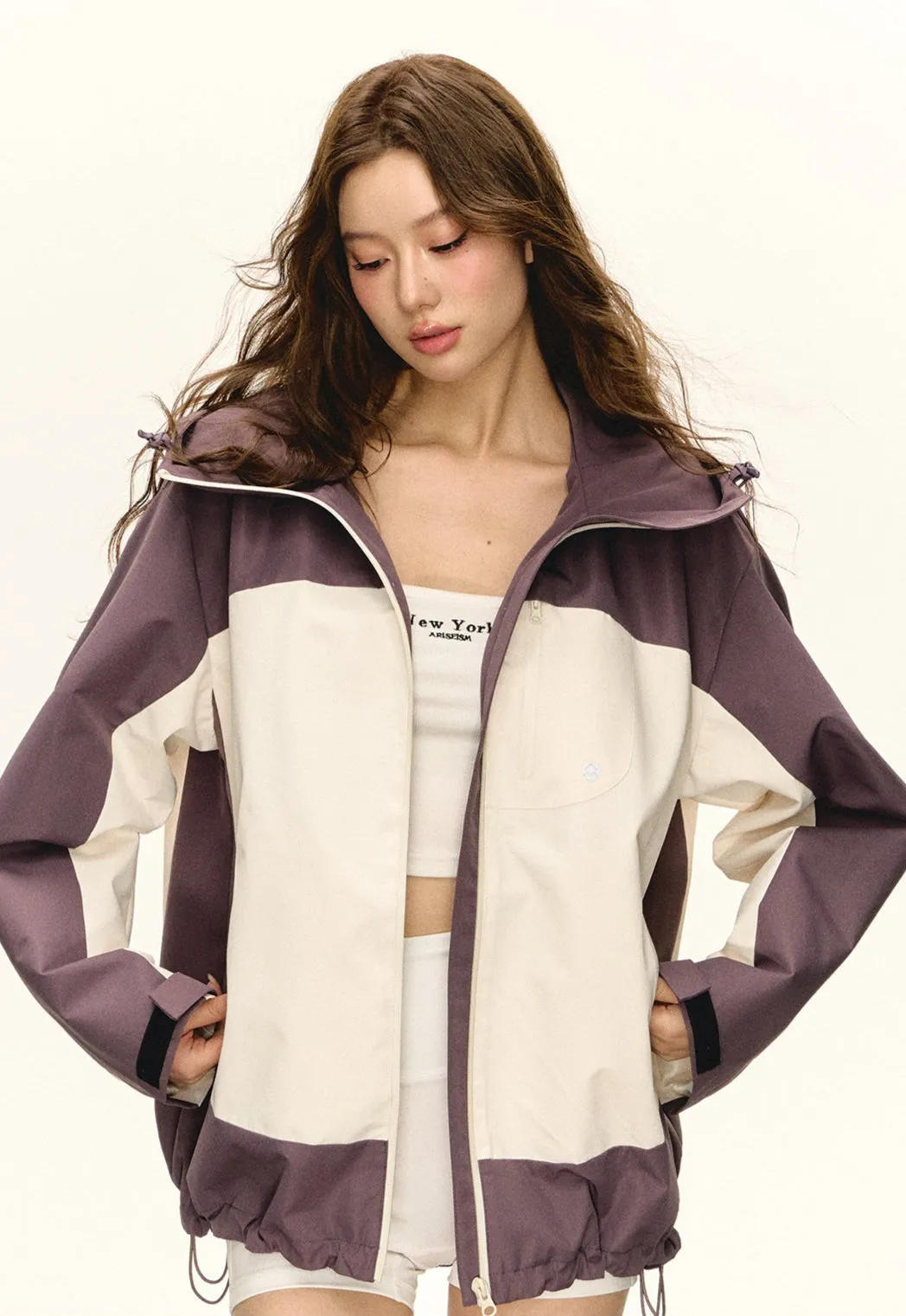 Color Block Hooded Zip-Up Windbreaker Jacket