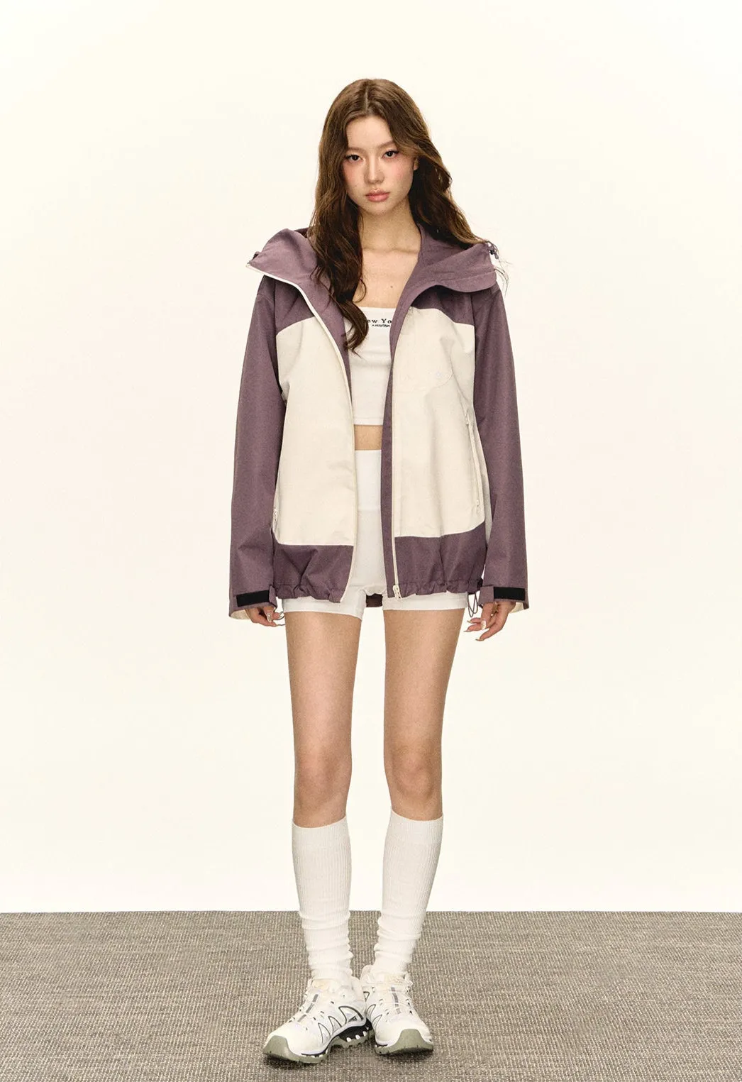 Color Block Hooded Zip-Up Windbreaker Jacket