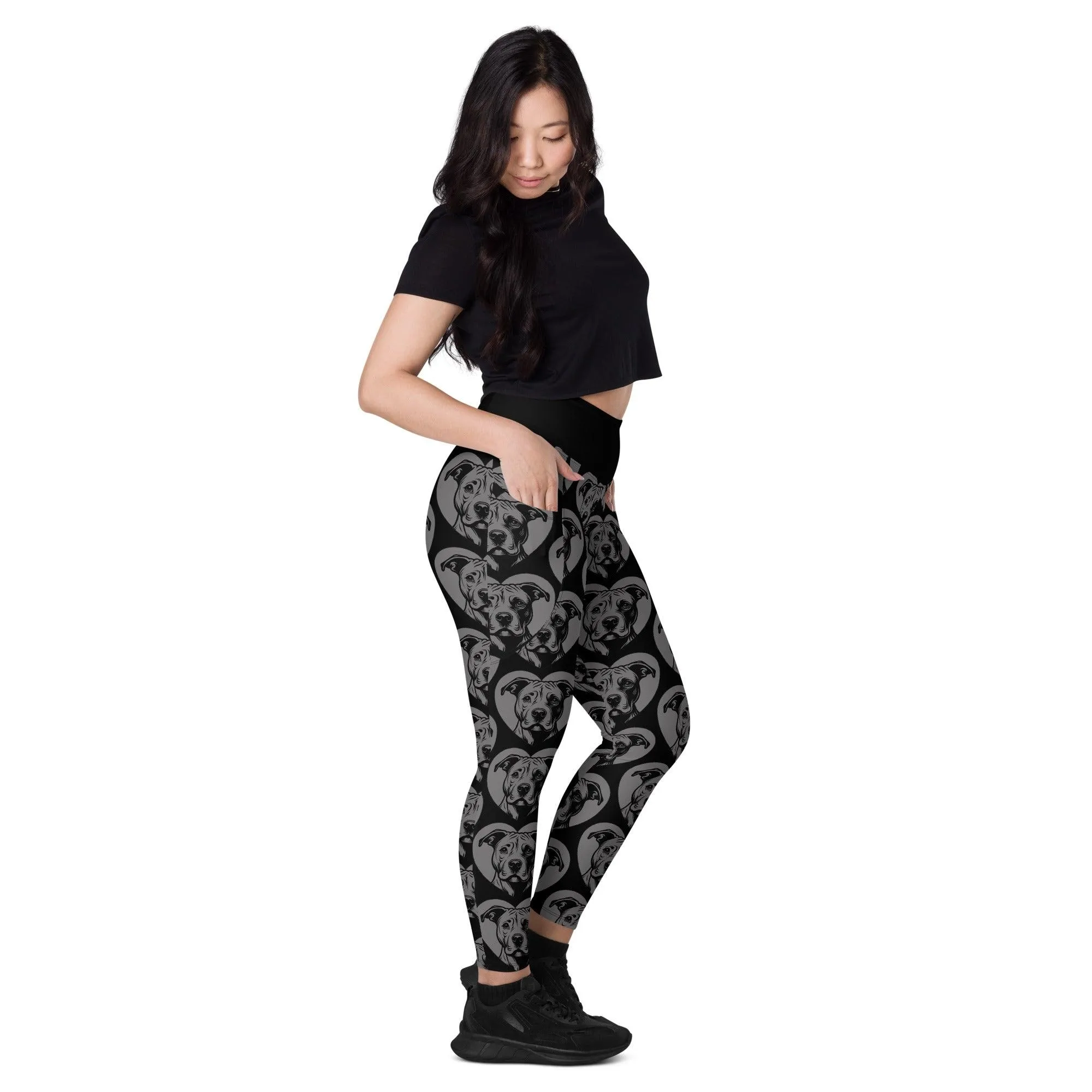 DOG BREED LEGGINGS with pockets - AMERICAN PITBULL - HERTTAHOUND - grey