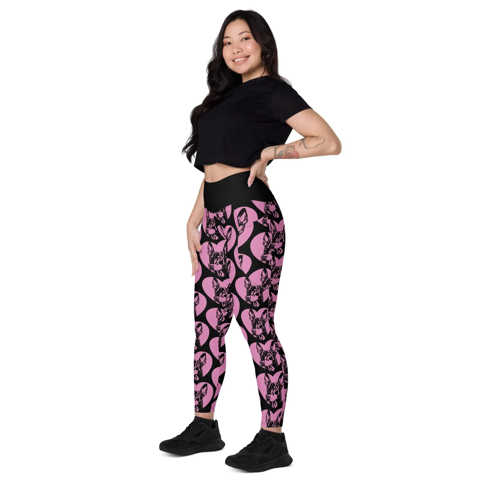 DOG BREED LEGGINGS with pockets - DOBERMAN PINSCHER - HERTTAHOUND - pink
