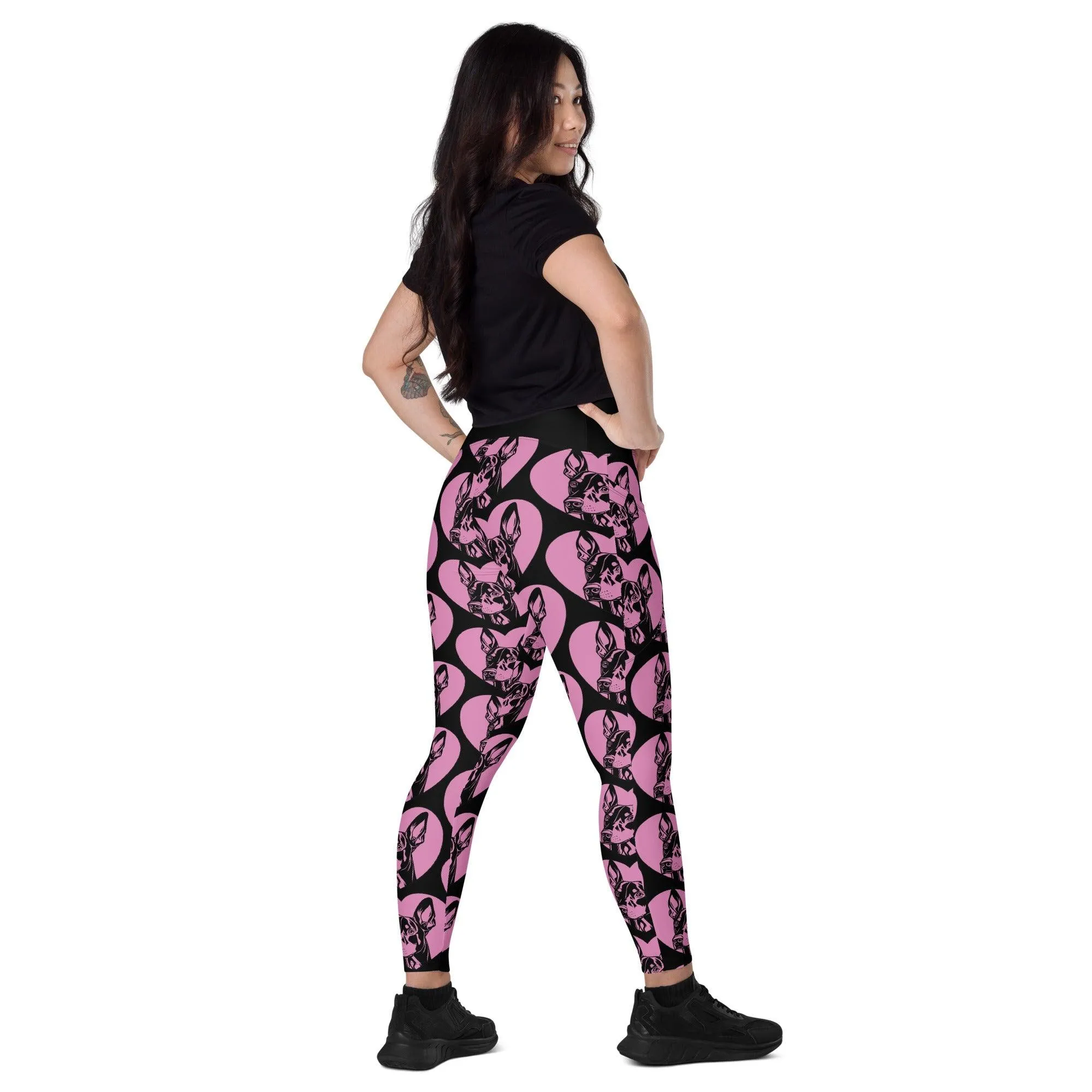 DOG BREED LEGGINGS with pockets - DOBERMAN PINSCHER - HERTTAHOUND - pink
