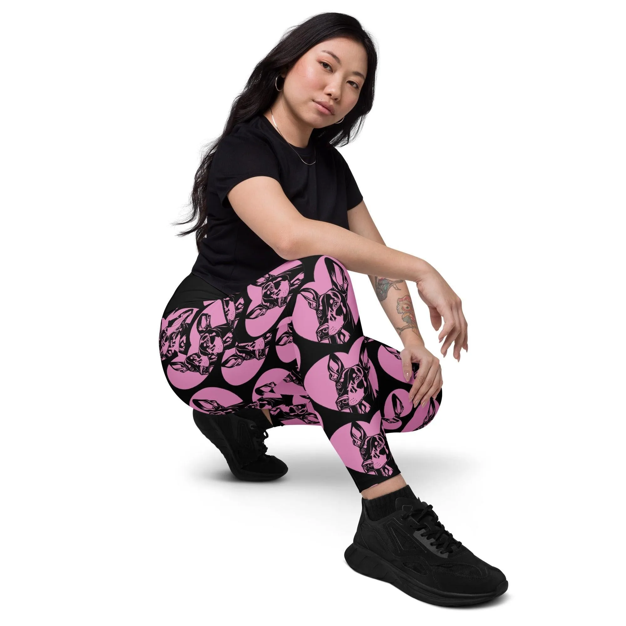 DOG BREED LEGGINGS with pockets - DOBERMAN PINSCHER - HERTTAHOUND - pink