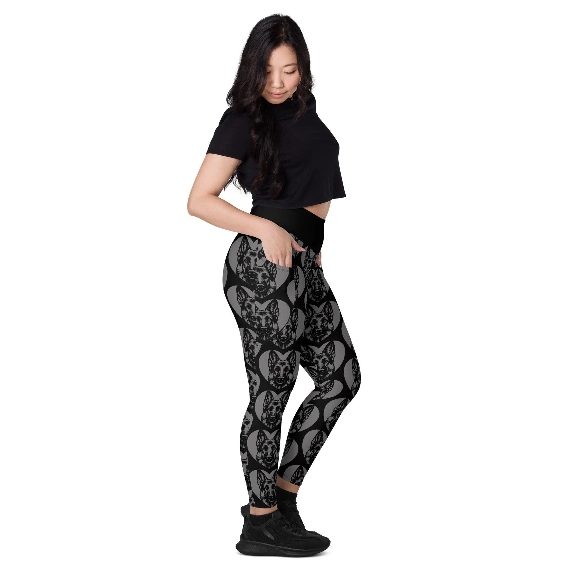 DOG BREED LEGGINGS with pockets - GERMAN SHEPHERD - HERTTAHOUND - grey