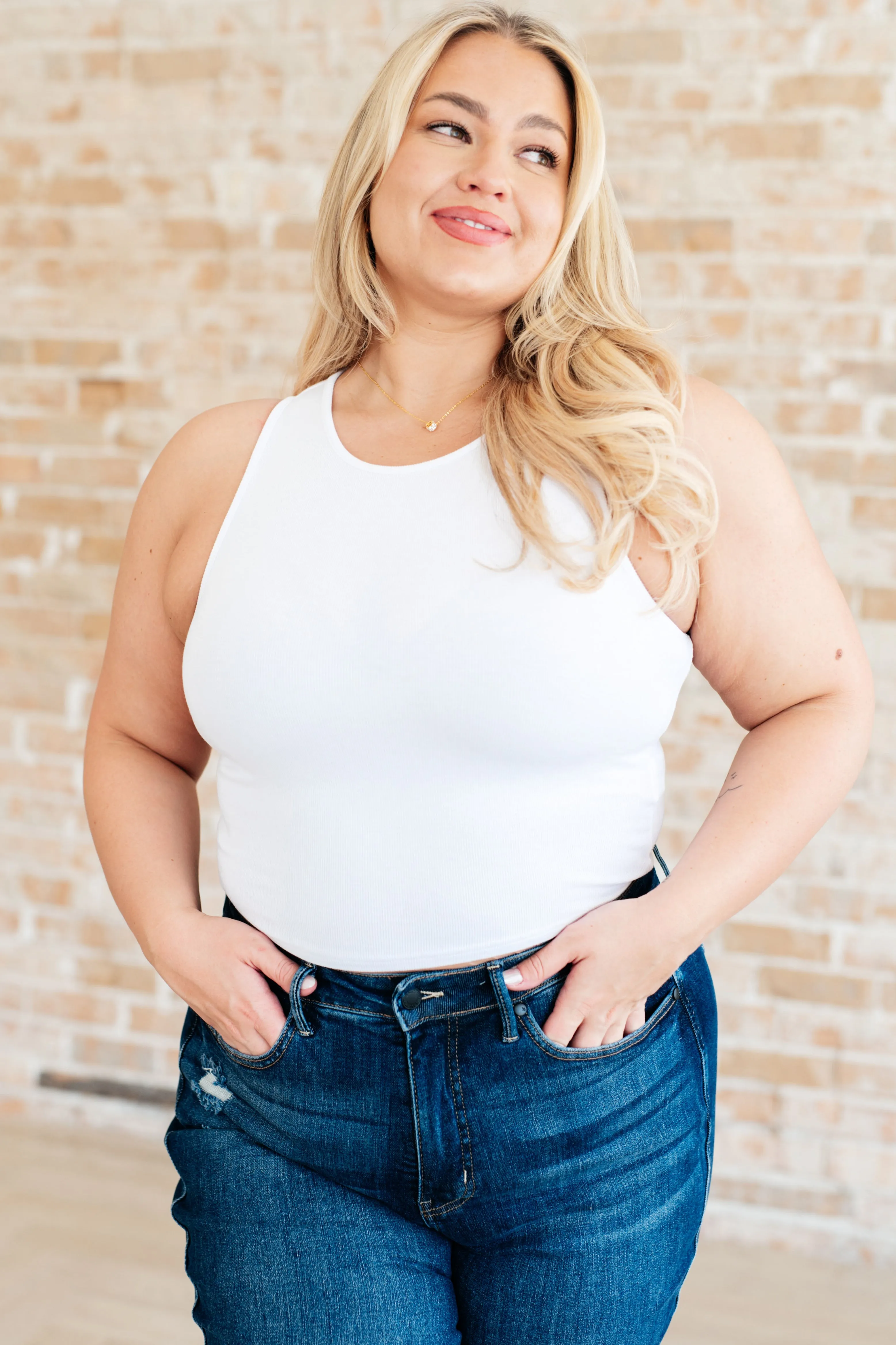 Essential Ribbed Crop Tank in White