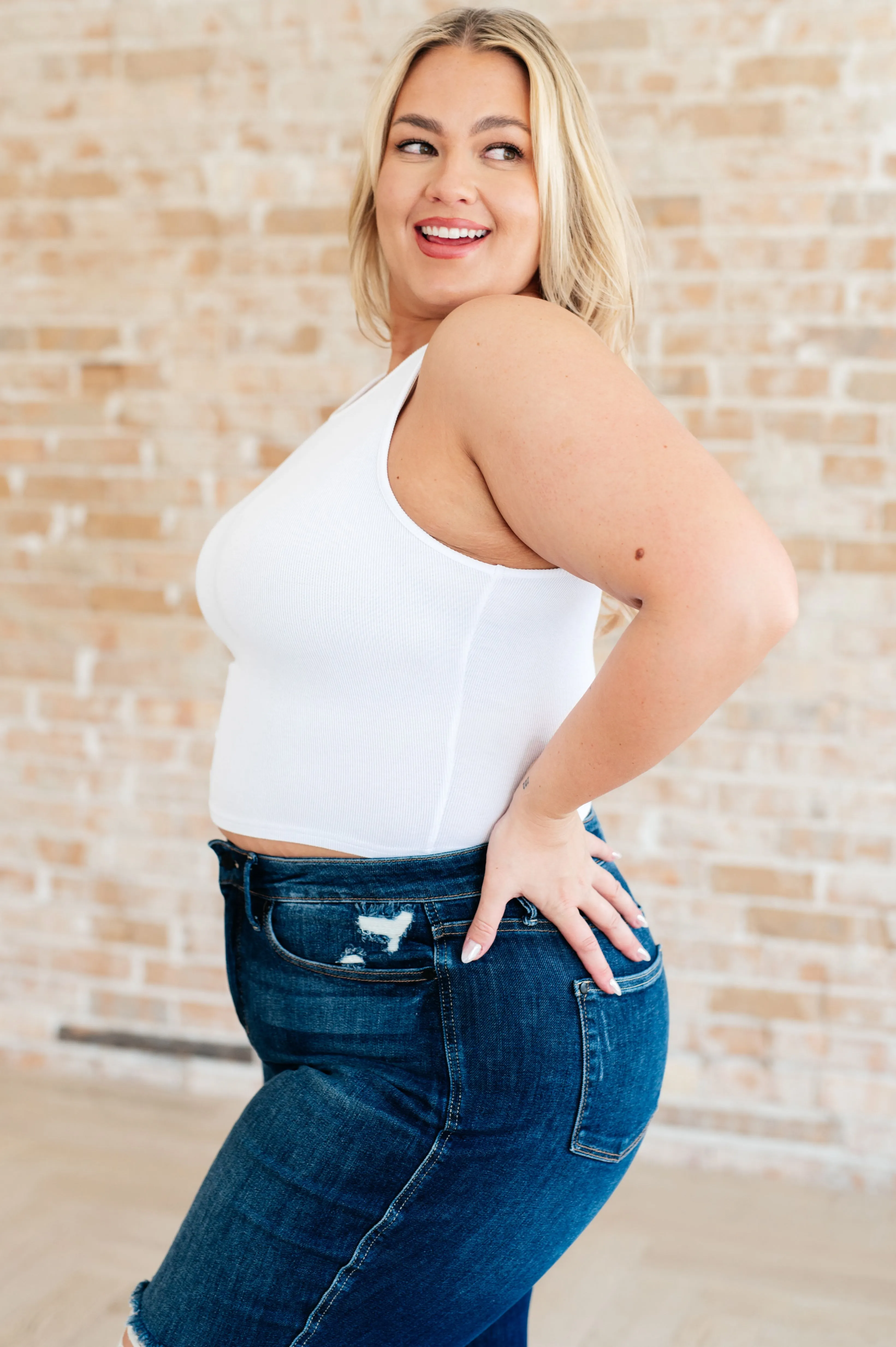 Essential Ribbed Crop Tank in White
