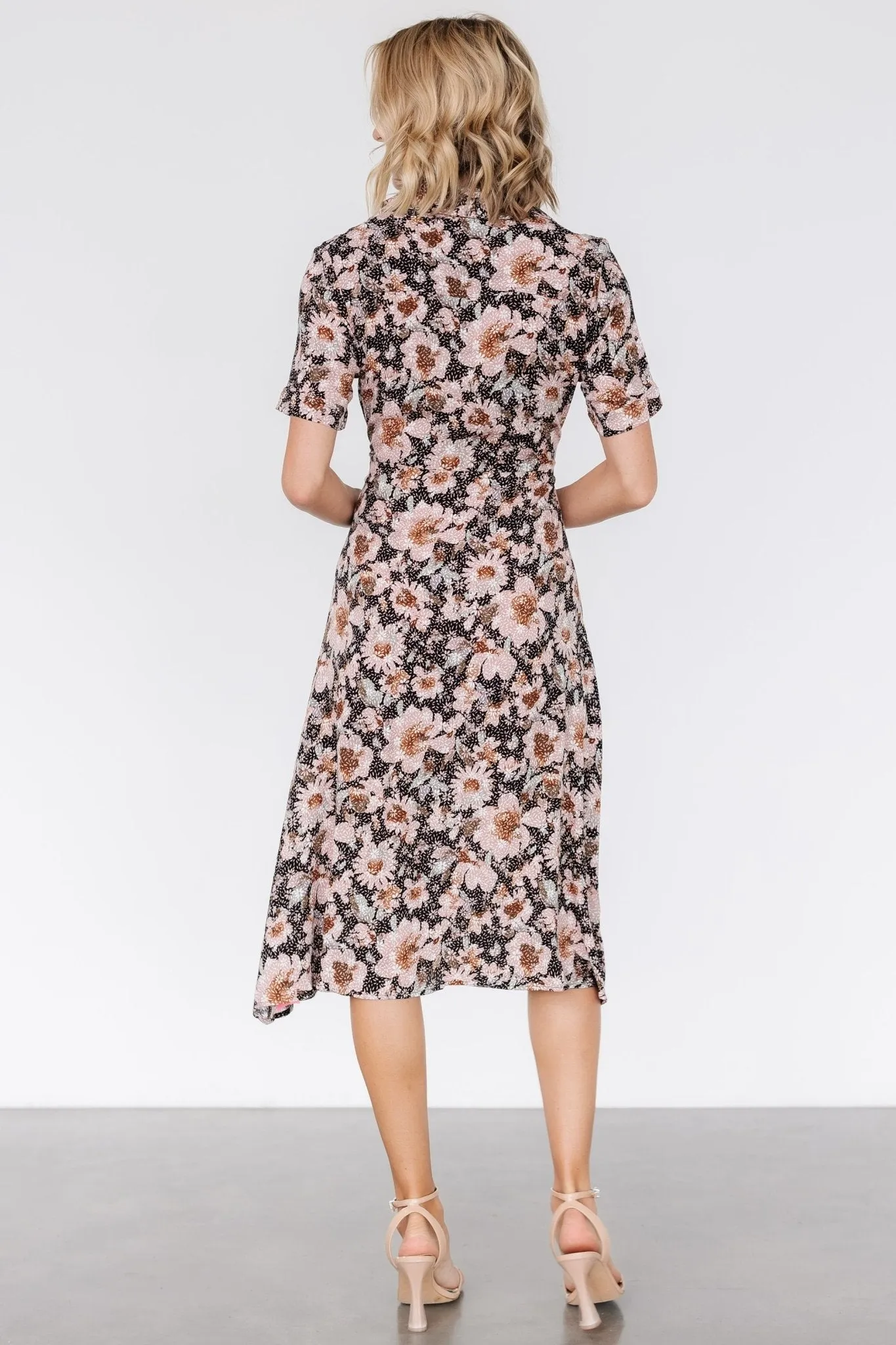 Feya Button Midi Dress | Black   Mauve Floral
