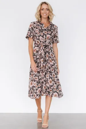 Feya Button Midi Dress | Black   Mauve Floral