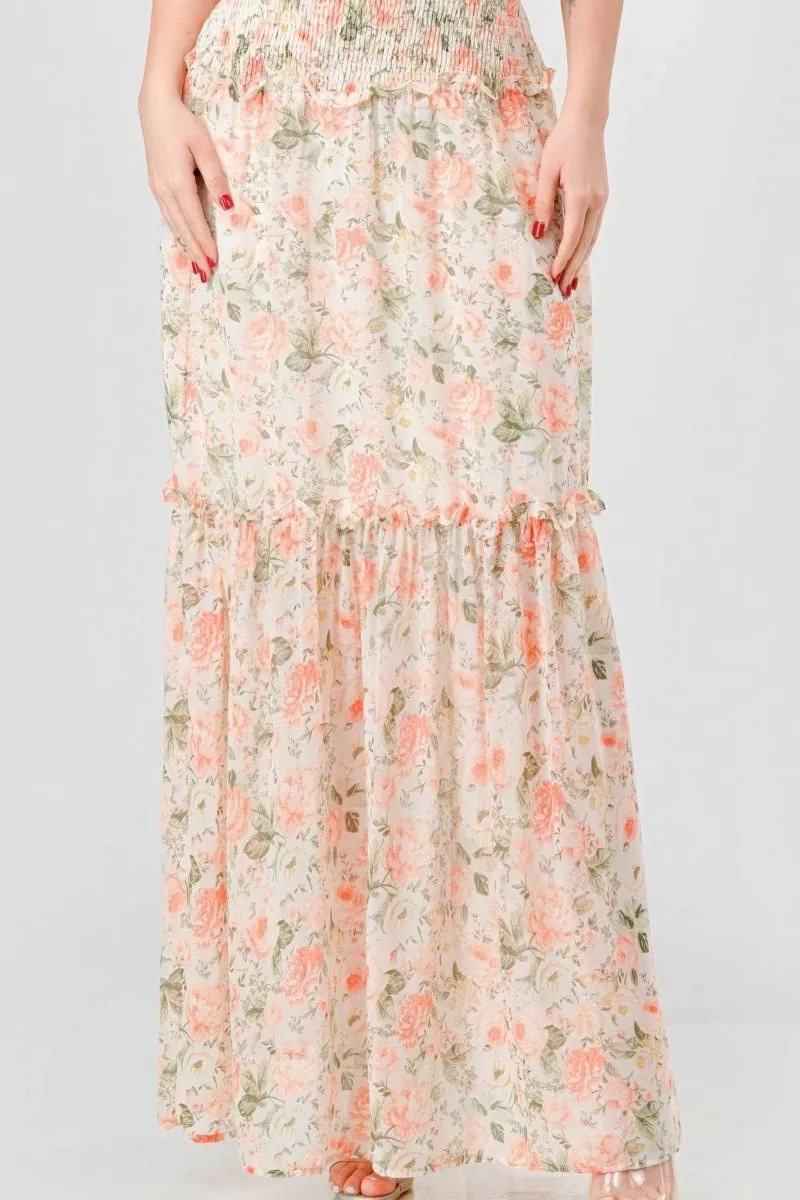 Floral Chiffon Off Shoulder Tiered Maxi Dress