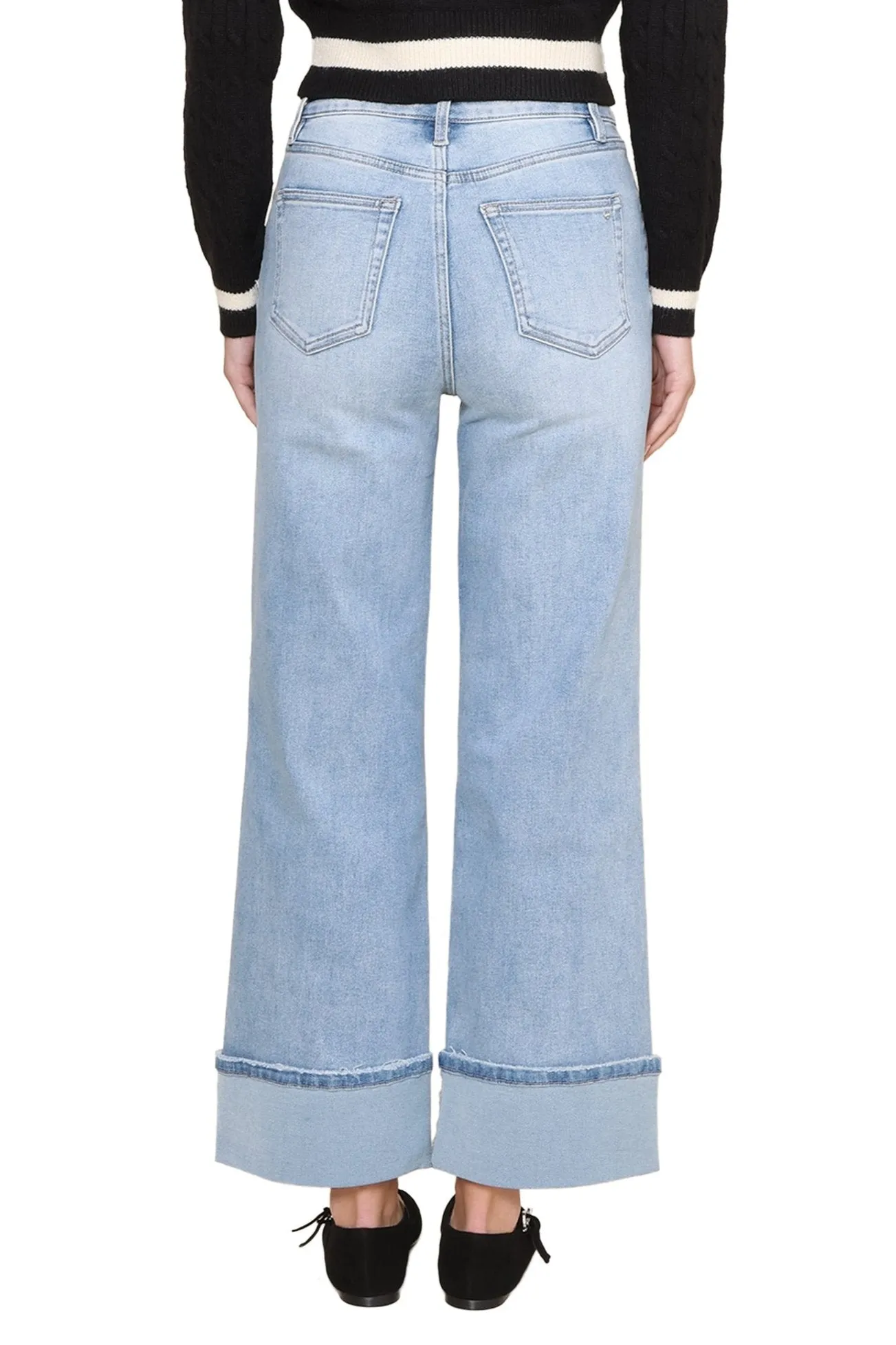 High Rise Wide Leg with Cuff- Capri Blue