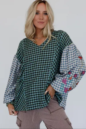 Homestead Plaid Floral Top - Teal