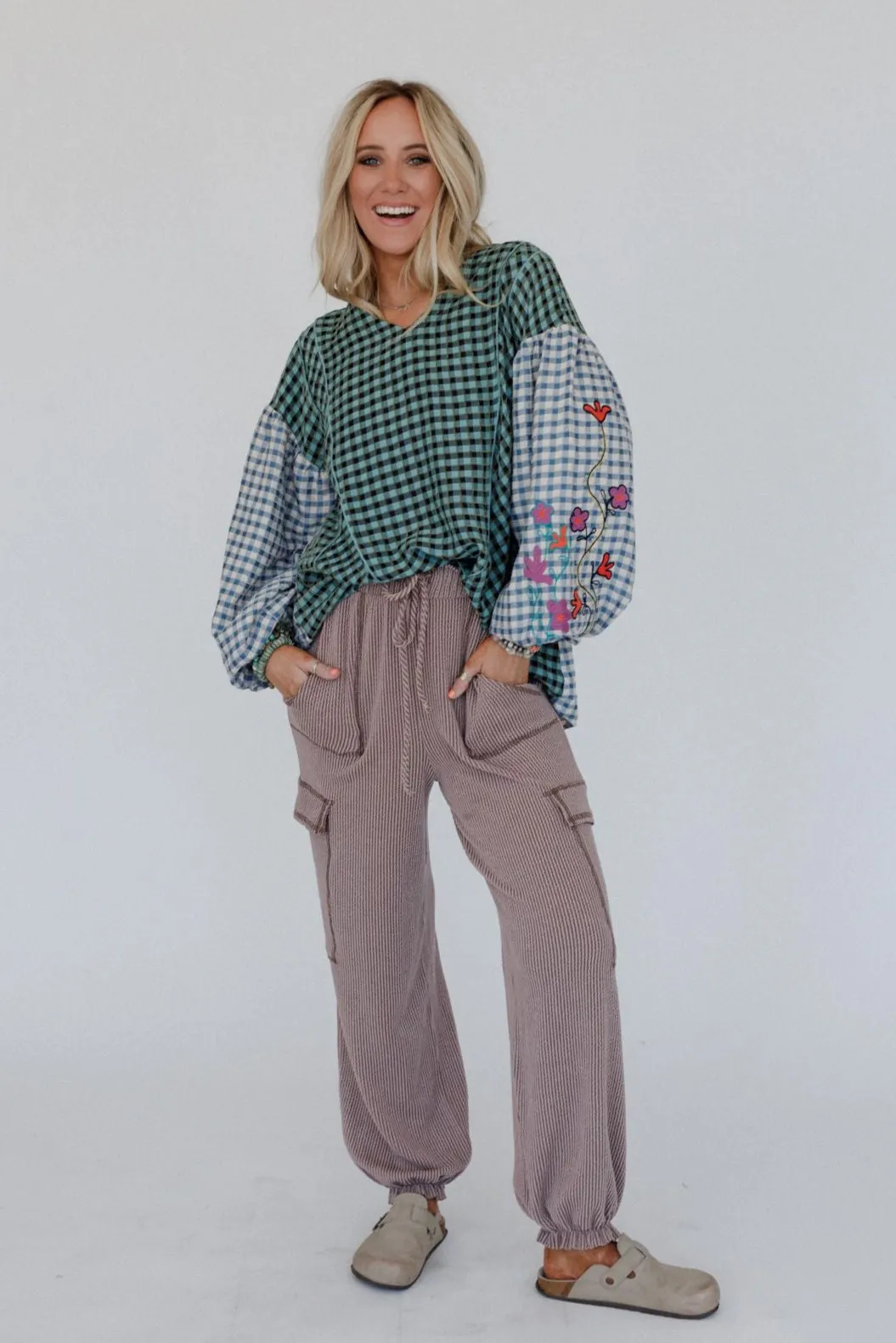 Homestead Plaid Floral Top - Teal