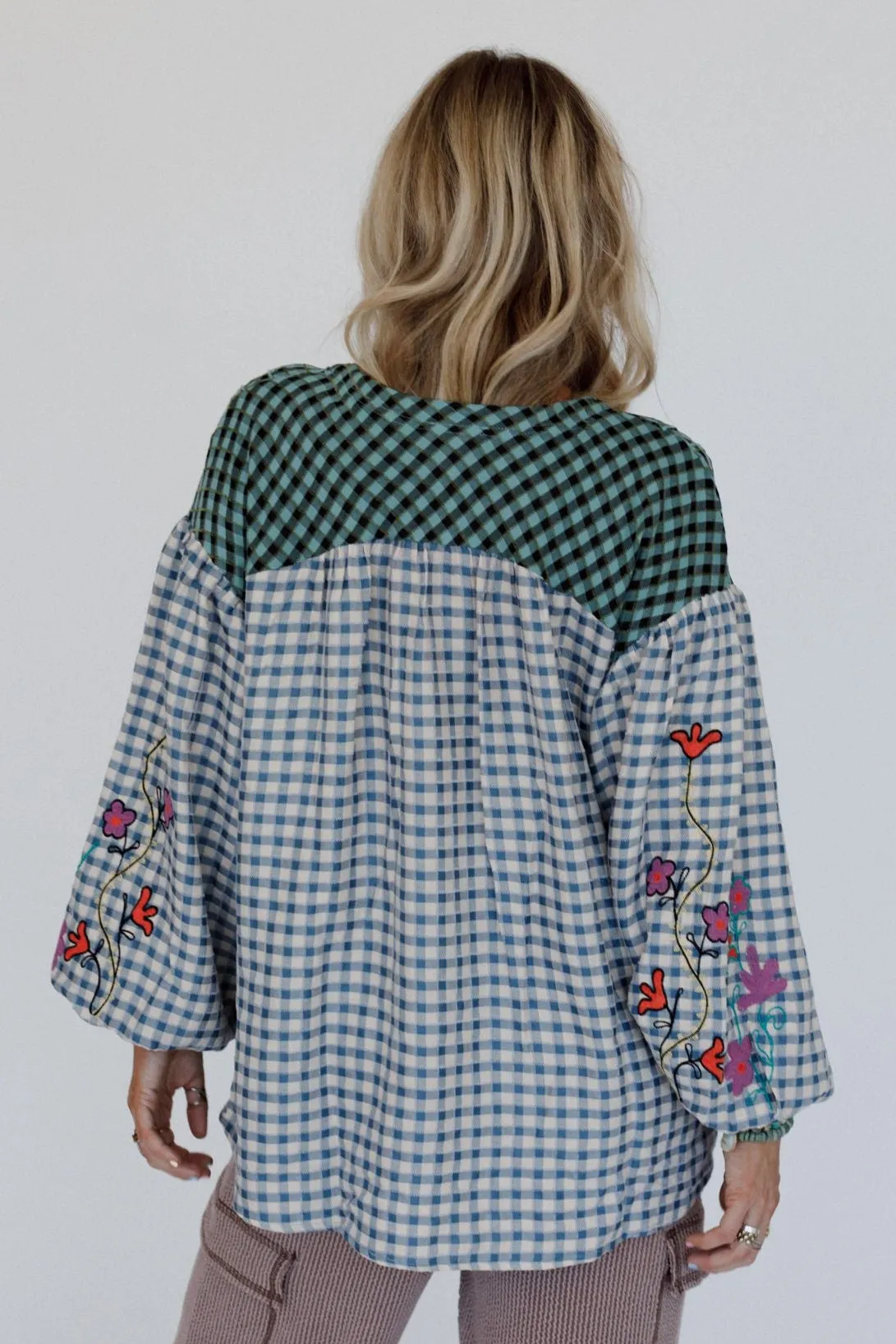 Homestead Plaid Floral Top - Teal