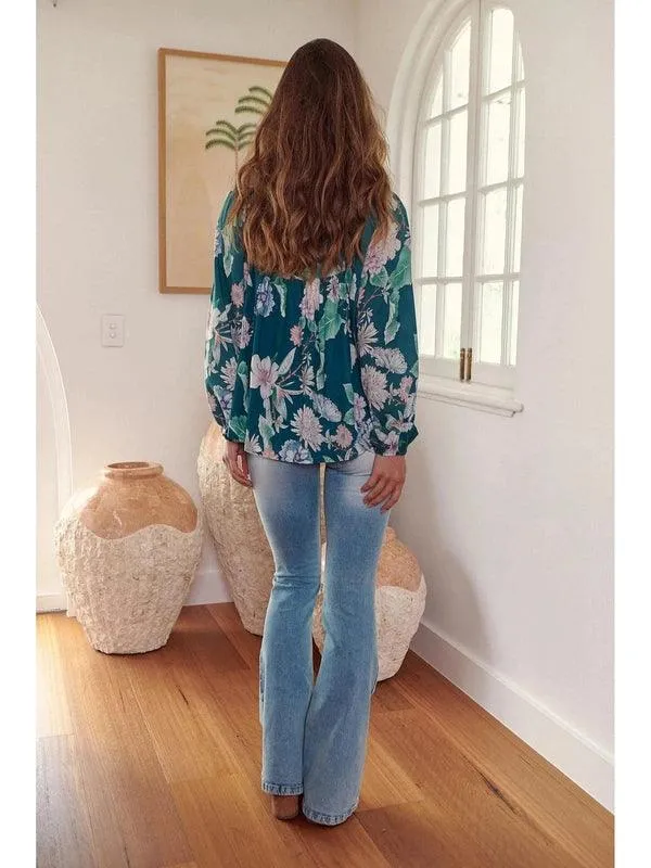 JAASE Araminta Print Indira Long Sleeve Blouse - Teal