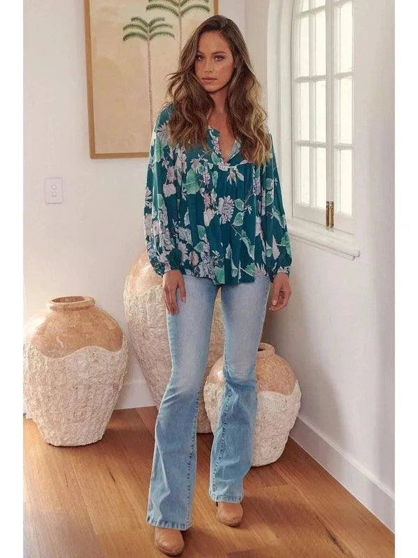 JAASE Araminta Print Indira Long Sleeve Blouse - Teal