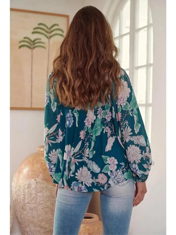 JAASE Araminta Print Indira Long Sleeve Blouse - Teal
