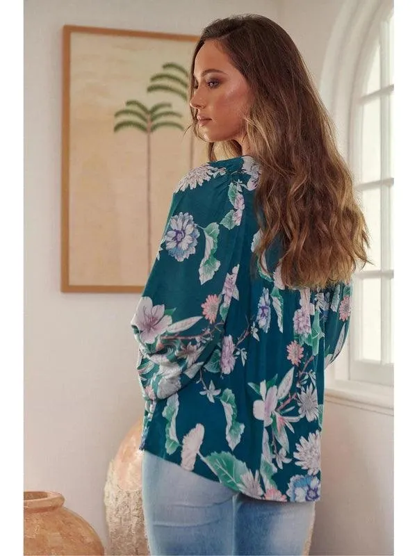 JAASE Araminta Print Indira Long Sleeve Blouse - Teal