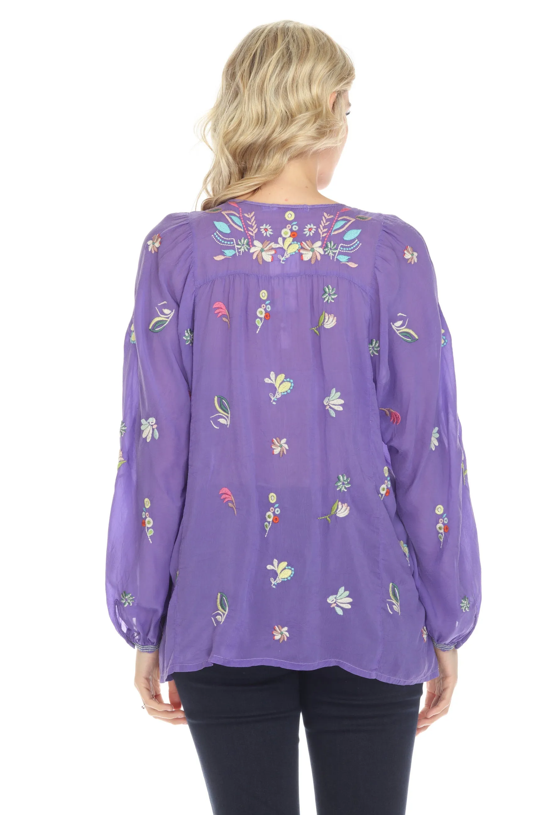 Johnny Was Purple Tinsley Embroidered Long Sleeve Blouse Boho Chic C17622
