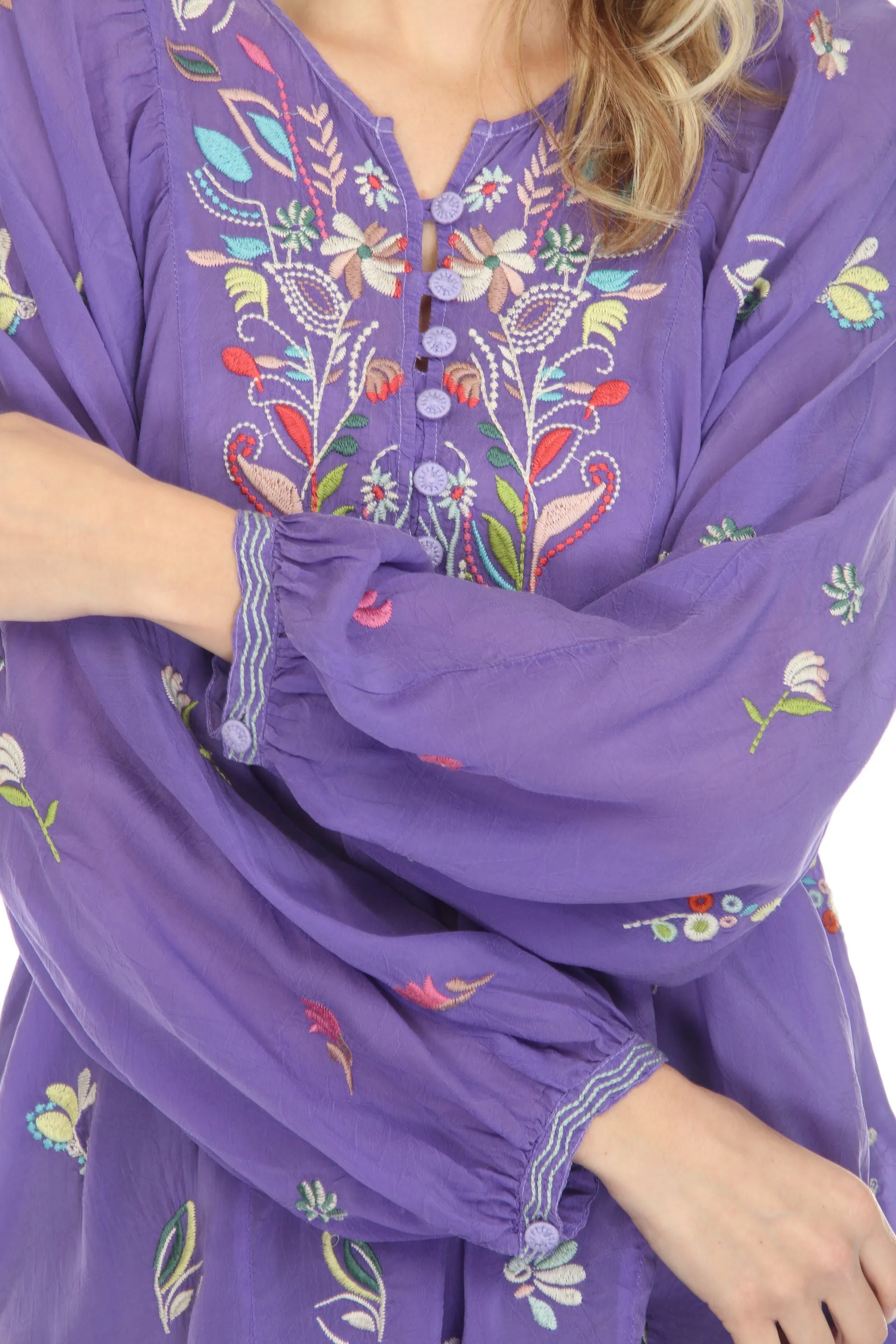 Johnny Was Purple Tinsley Embroidered Long Sleeve Blouse Boho Chic C17622